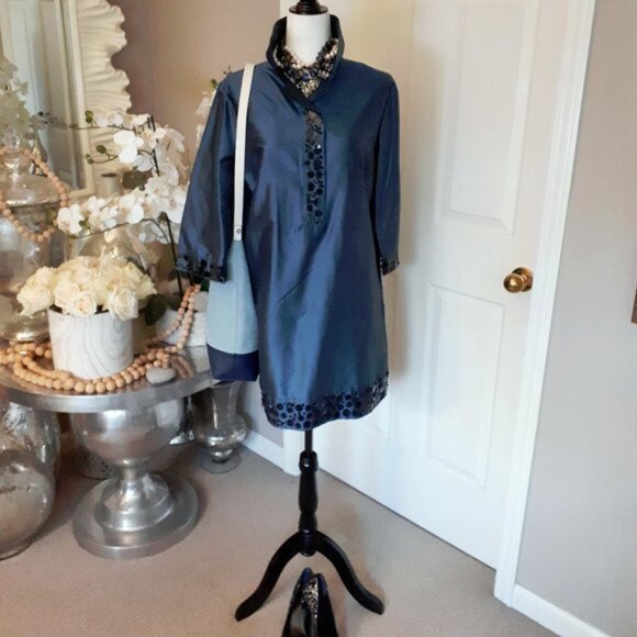 NWOT Mac & Jac blue black embellished tunic dress - Picture 2 of 10